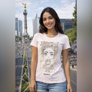 Pink Graphic Short Sleeve Tee-FRIDA KAHLO S